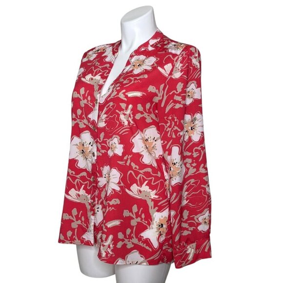 Karl Lagerfeld Multicolored Floral Blouse, Long Sleeves Roll Tab Women's Size XL - Picture 6 of 9